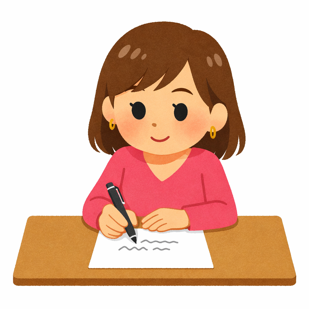 紙に書いてる女性